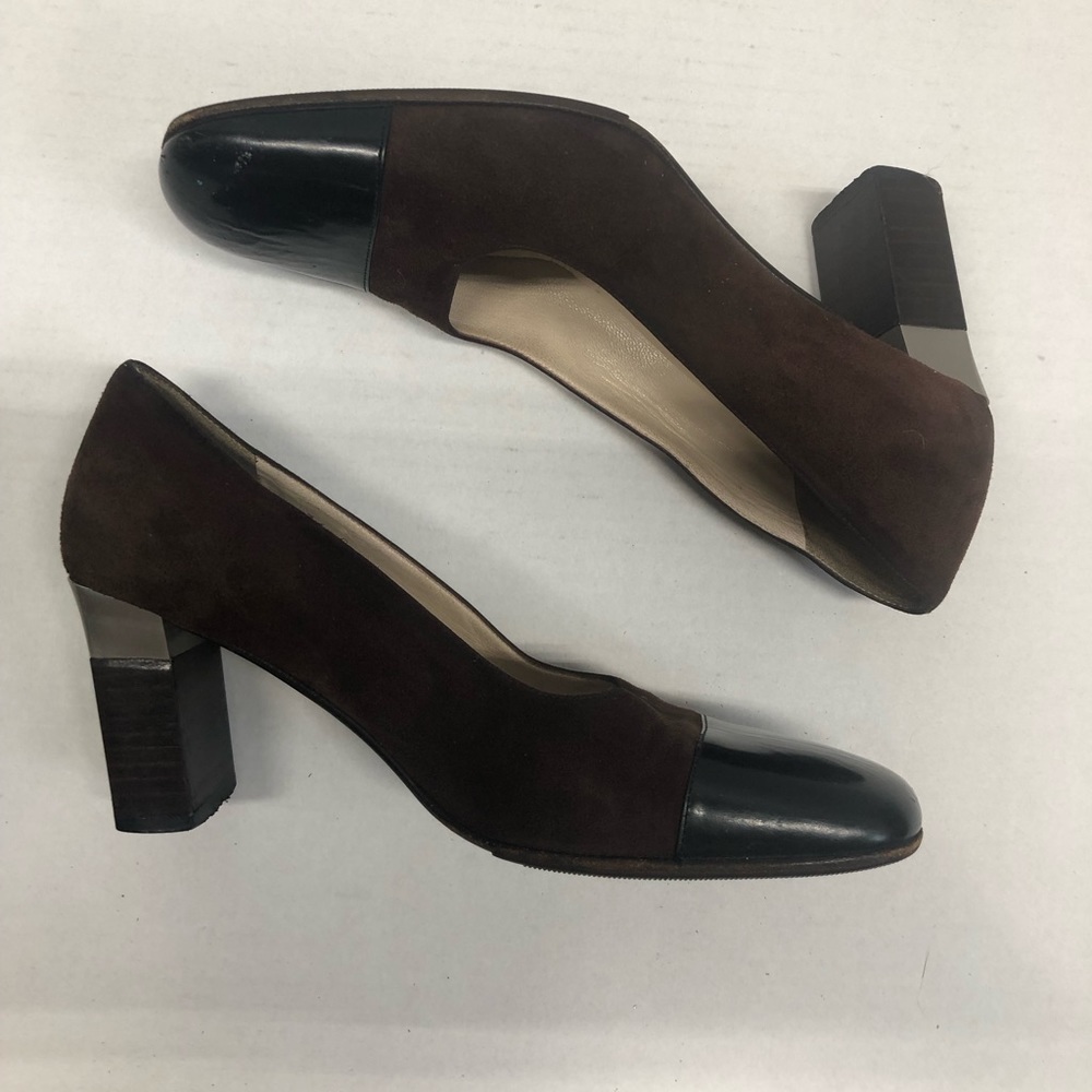 Chanel square cap toe heels, brown/black, GUC - Picture 8 of 13